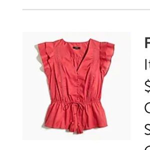 J Crew flutter sleeve blouse with tie